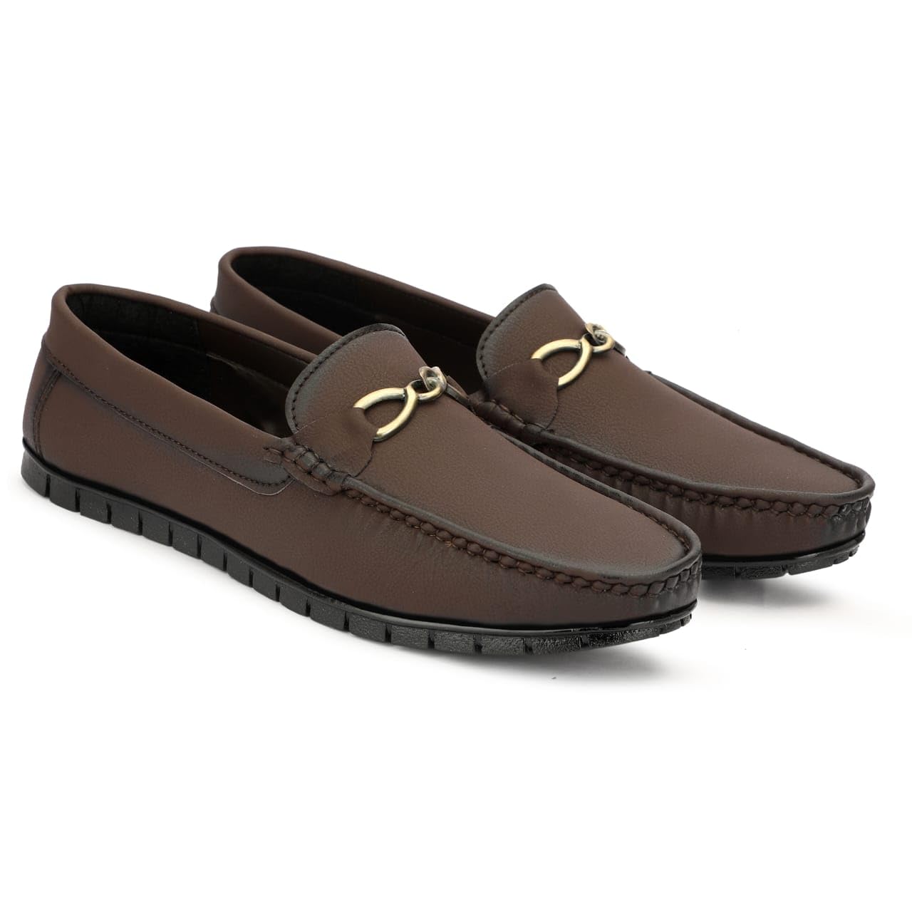 Men's Classic Loafers with Metal Buckle Detail, Black - alphahostel.in