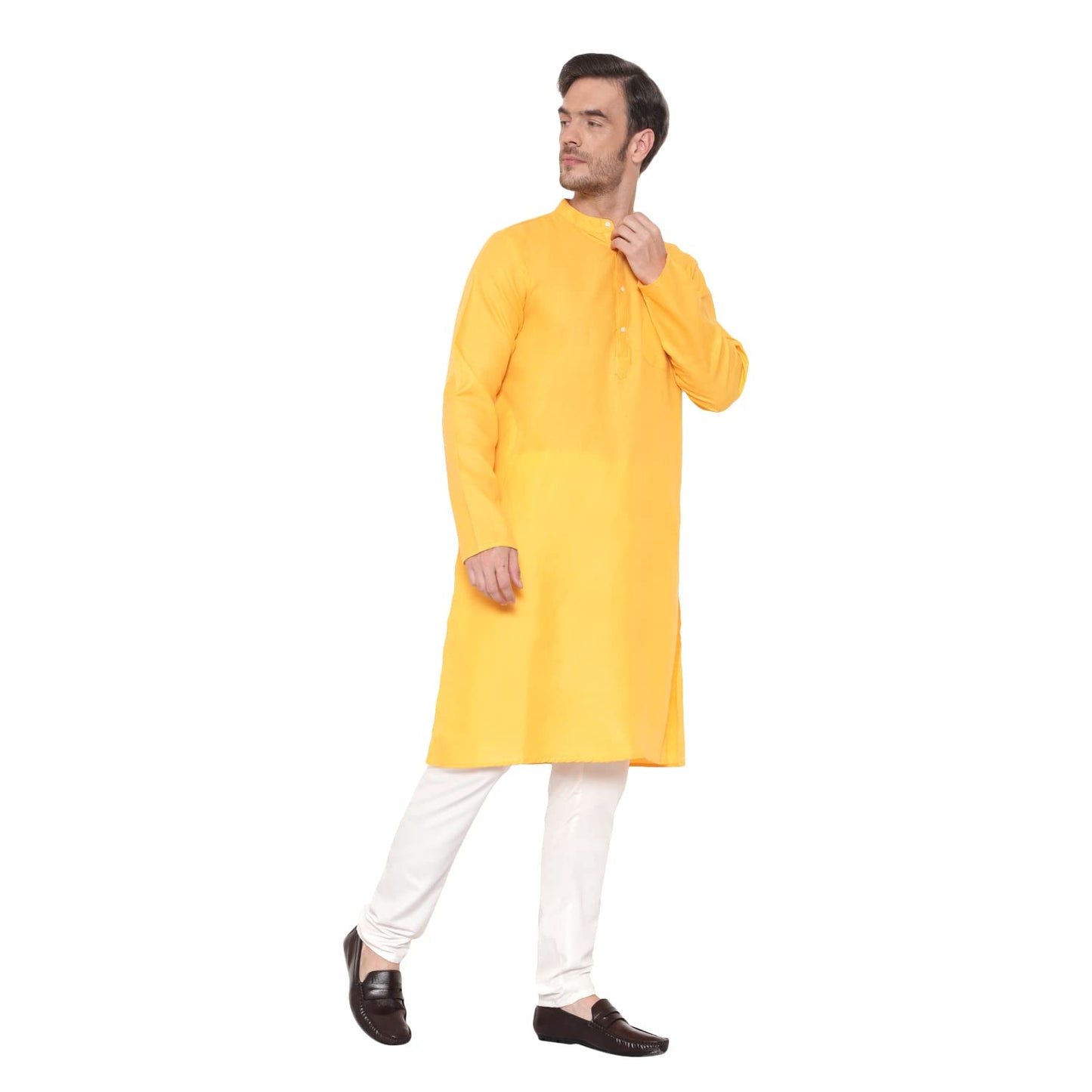 LATEST CHIKAN Men's Cotton Blend Solid Long Kurta