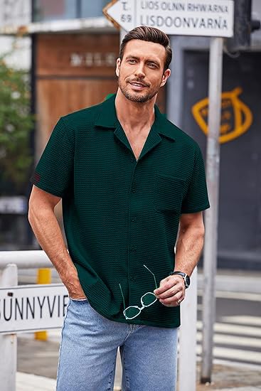 ColorChakra Casual Waffle Knit Shirt for Men