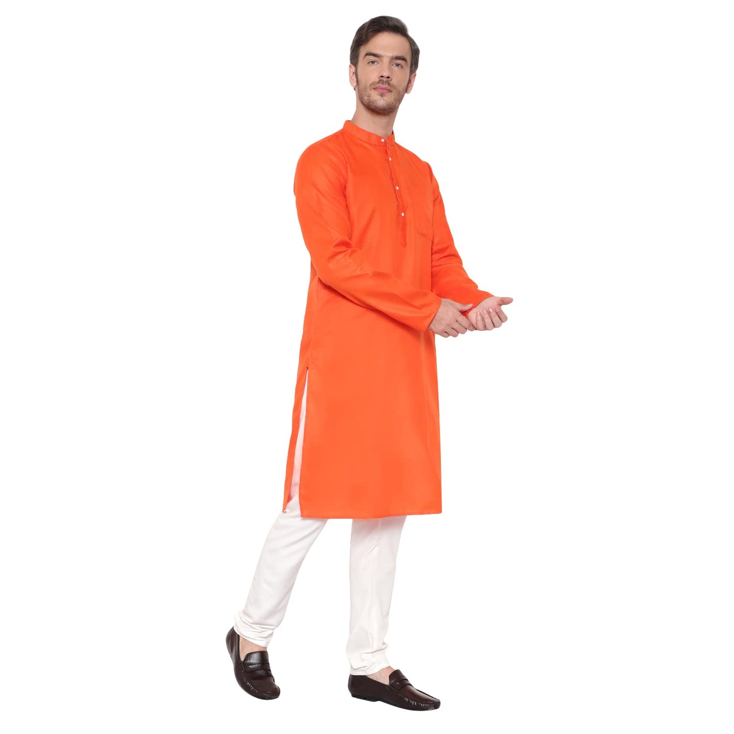 LATEST CHIKAN Men's Cotton Blend Solid Long Kurta
