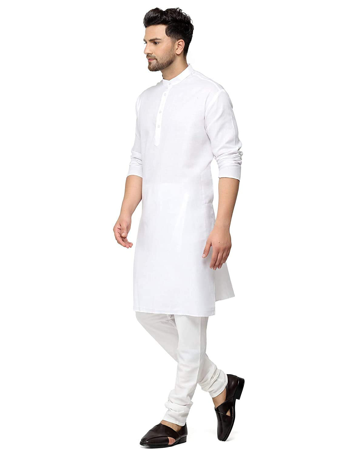 Enmozz Men's Plain Solid Cotton Blend Kurta
