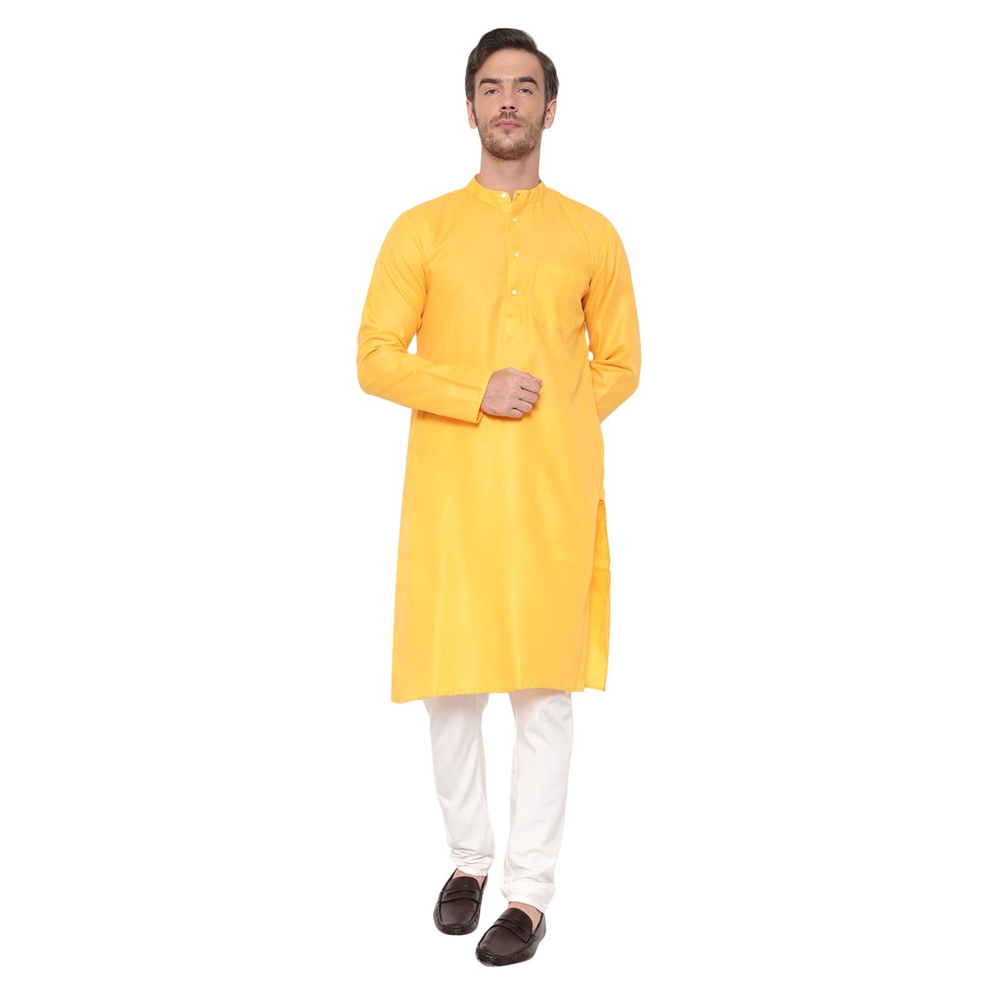 LATEST CHIKAN Men's Cotton Blend Solid Long Kurta
