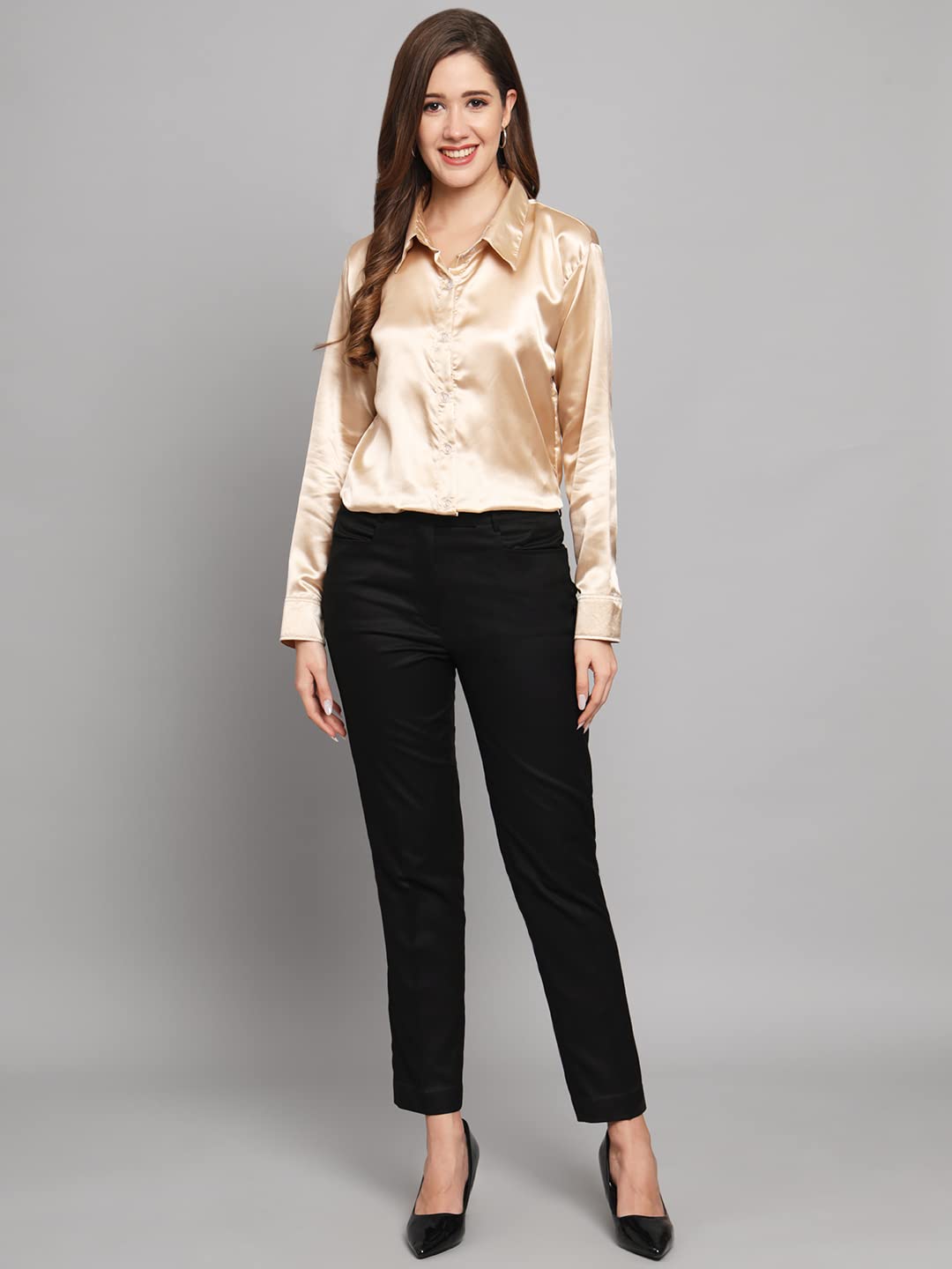 FUNDAY FASHION Women Solid Formal Satin Regular Fit Shirt