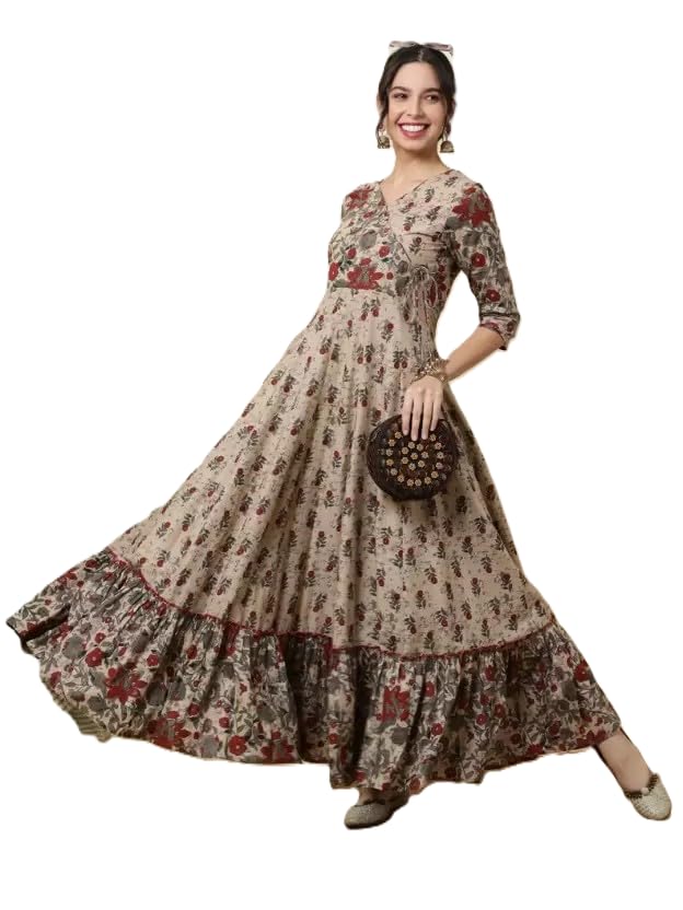 Women's Rayon Anarkali Floral Printed Angrakha Kurta