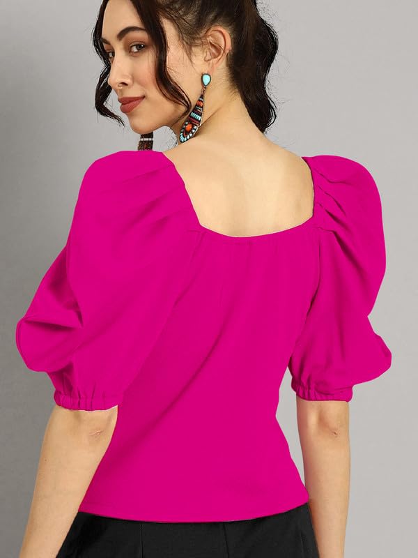 Dream Beauty Fashion Women's Puff/Baloon Sleeves V-Neck Casual Top (Top-MG-1)