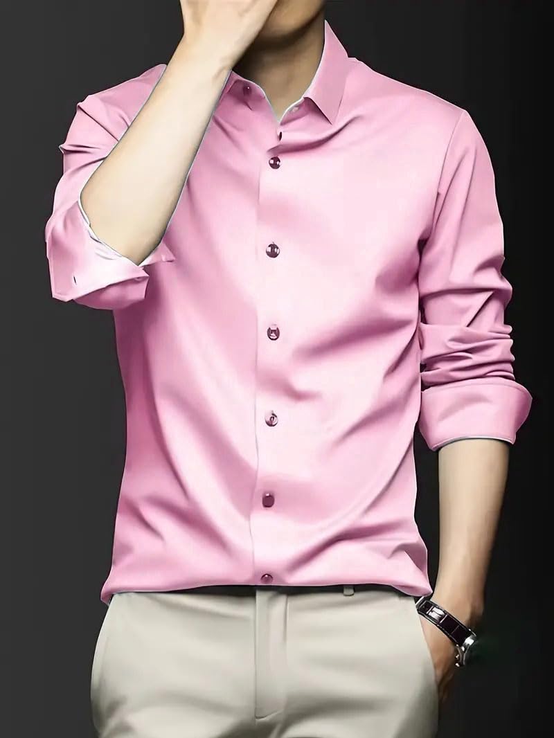 IndoPrimo Men's Stylish Solid Satin Casual Shirt