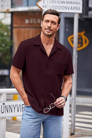 ColorChakra Casual Waffle Knit Shirt for Men