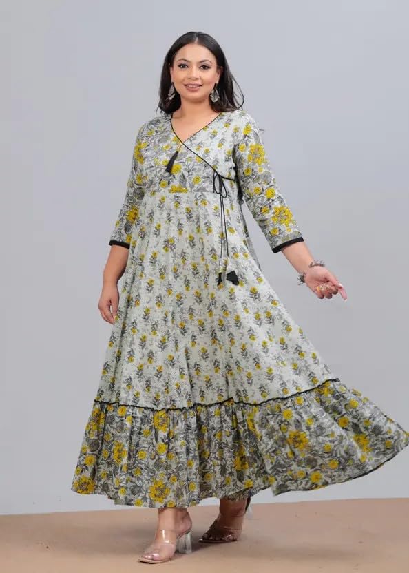 Women's Rayon Anarkali Floral Printed Angrakha Kurta