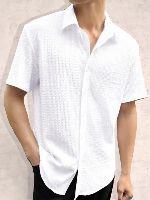 Pinkmint Popcorn Shirt for Men Soild Slim Fit Sleeve
