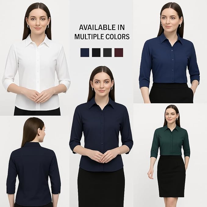 PRIASE B Women's Formal Shirt – 3/4 Sleeve Slim Fit Solid