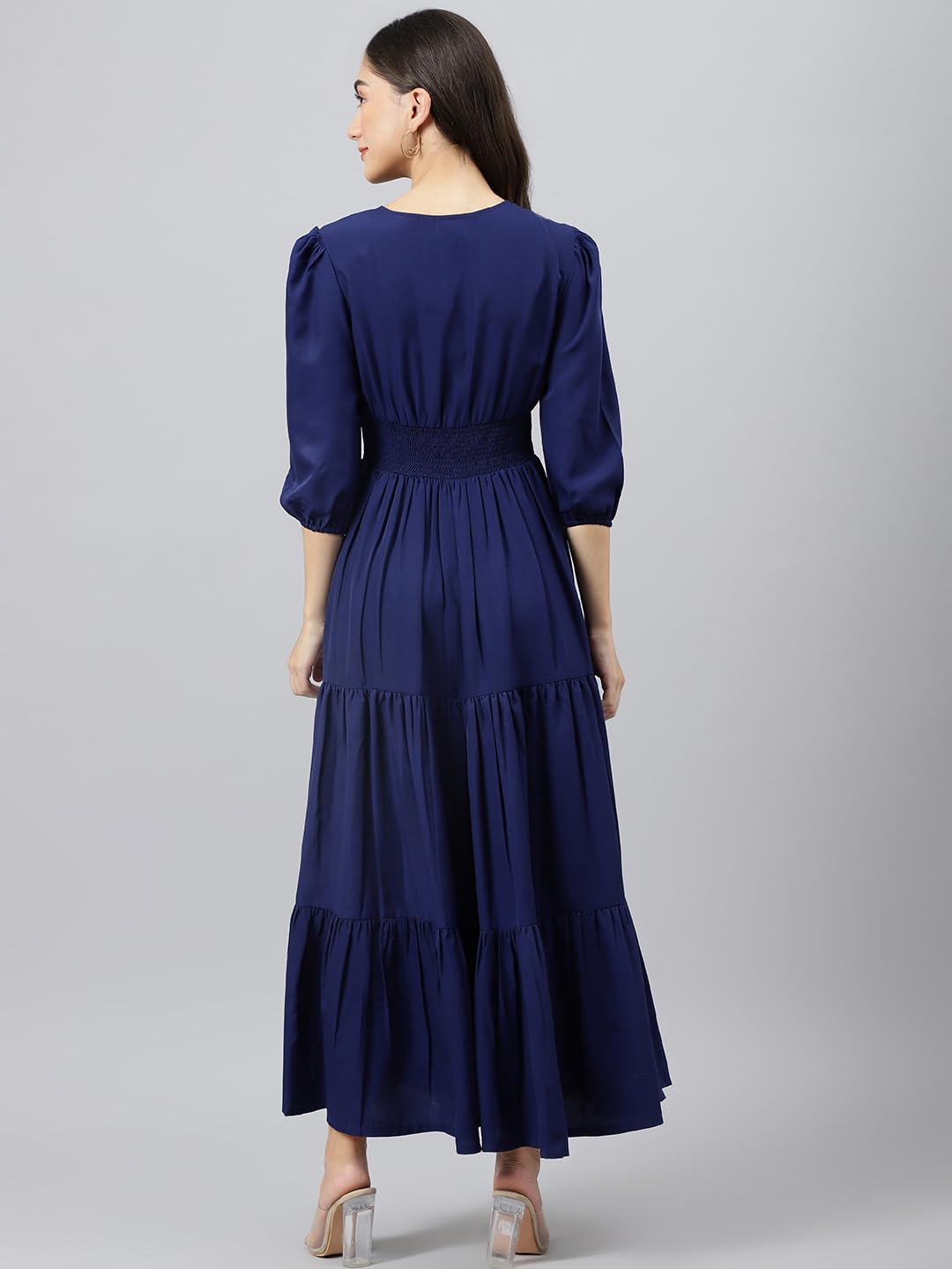 DEEBACO Women's Fit & Flare Maxi Dress|V-Neck|Full Length Long Dresses for Women|A-Line Dress|Stylish for Ladies|Beach Dress for Women