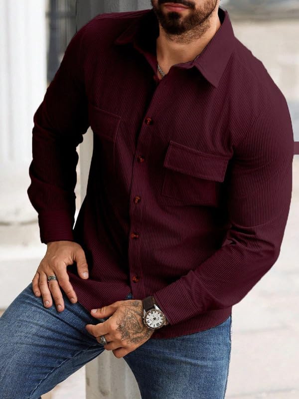 MiraMichi Corduroy Men's Full Sleeve Casual Striped