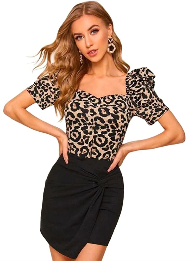 Dream Beauty Fashion Women's Puff/Baloon Sleeves V-Neck Casual Top (Top-MG-1)