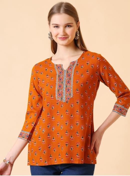 Women Rayon Floral Printed Short Kurta