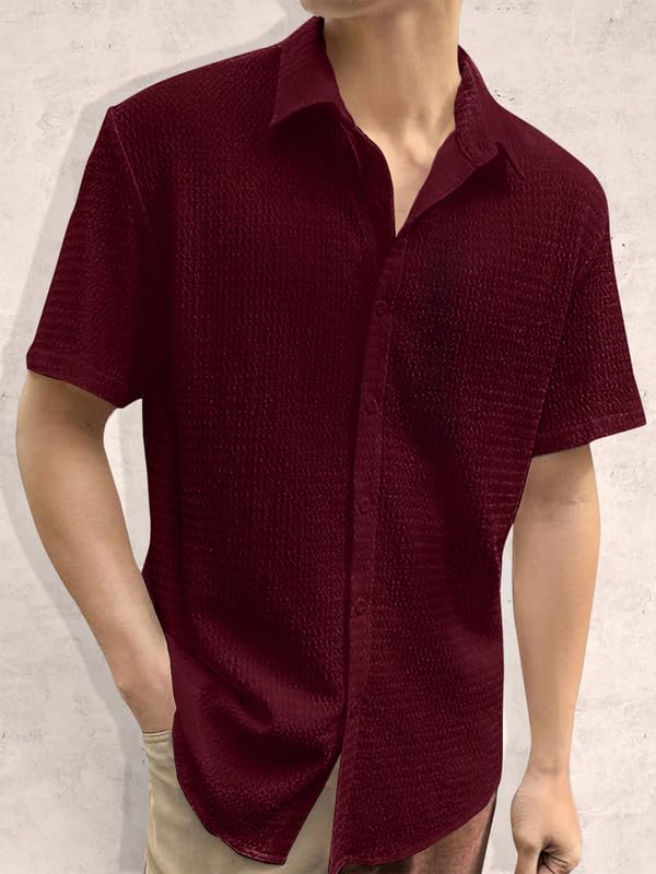 Pinkmint Popcorn Shirt for Men Soild Slim Fit Sleeve
