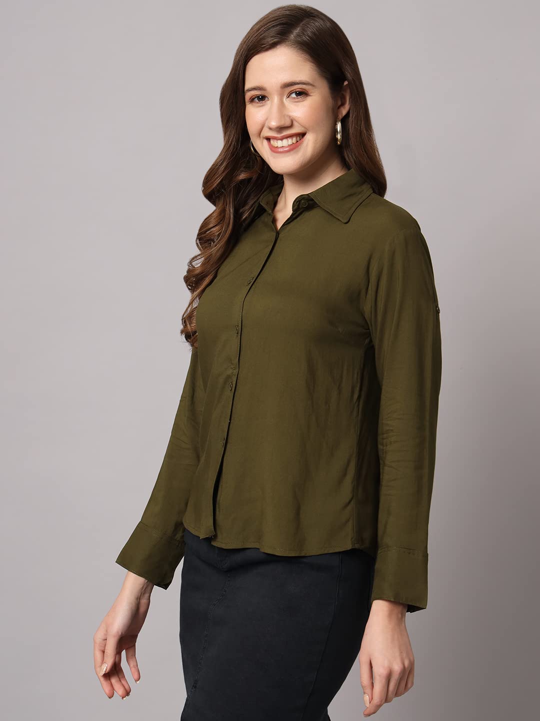 FUNDAY FASHION Women's Rayon Blend Regular Fit Solid Casual/Formal Button Shirt