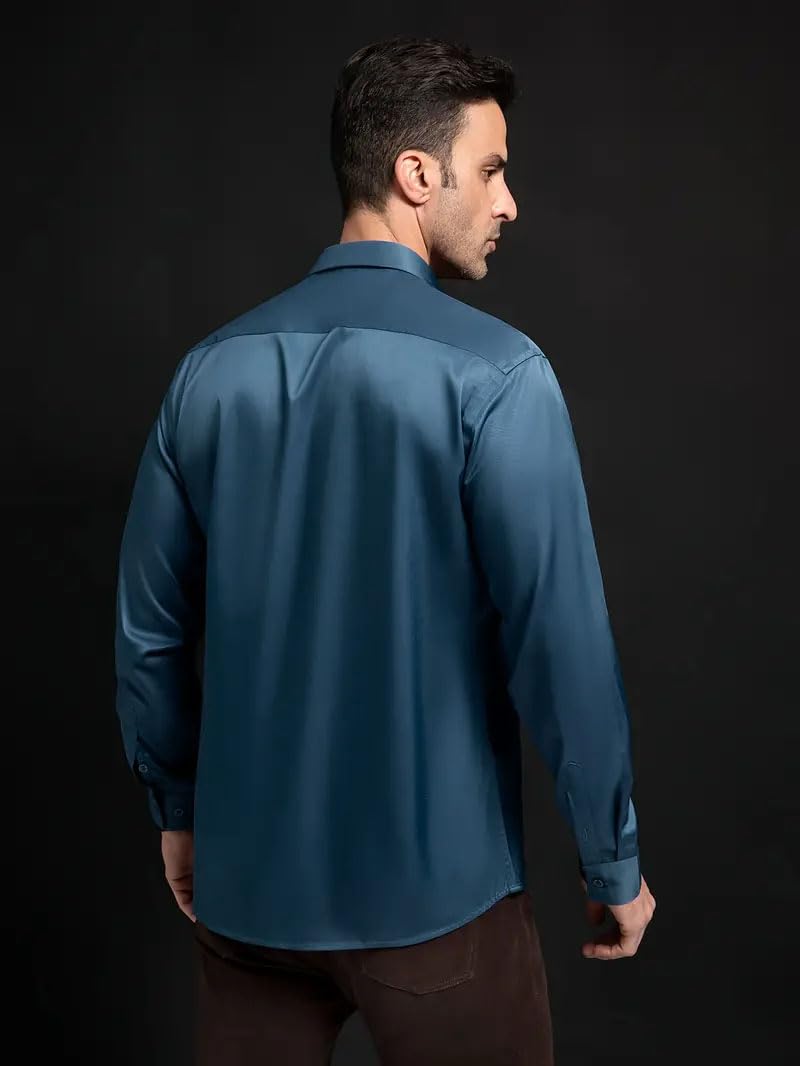IndoPrimo Men's Stylish Solid Satin Casual Shirt