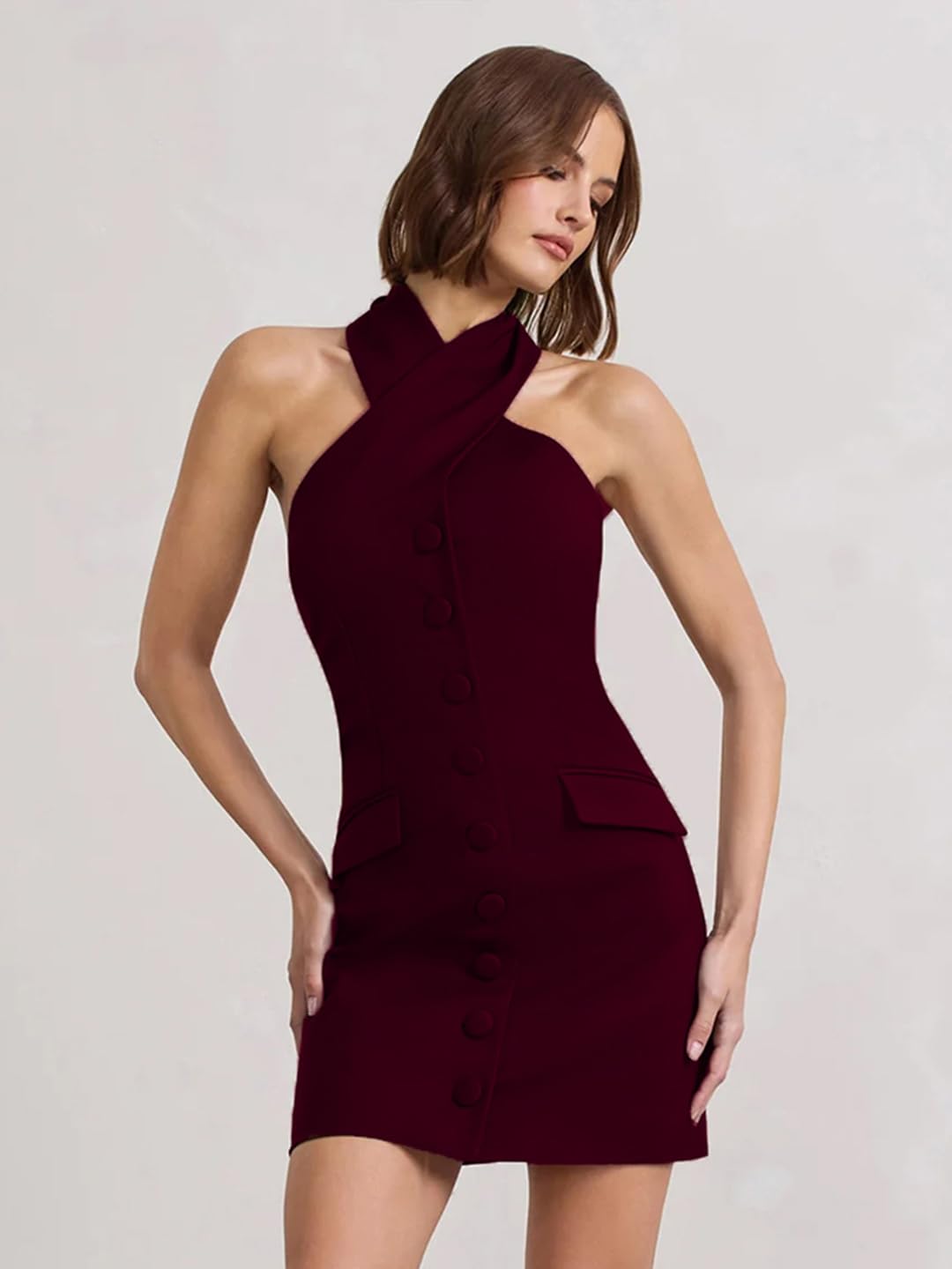 ADDYVERO V-Neck Sleeveless Cotton Blend Solid Bodycon Knee-Length Women Dress