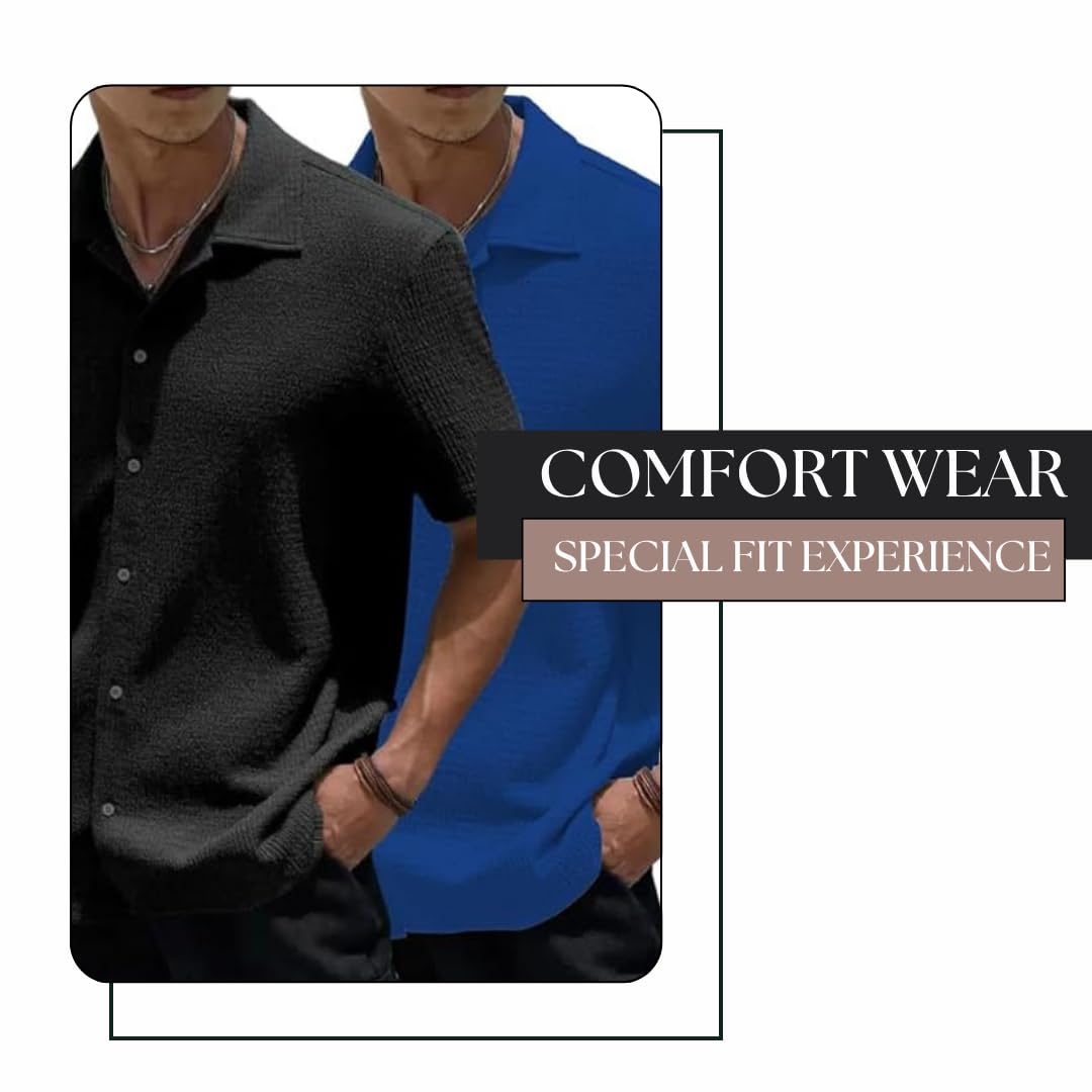 MiraMichi Men's Slim Fit Half Sleeve Polycotton Casual