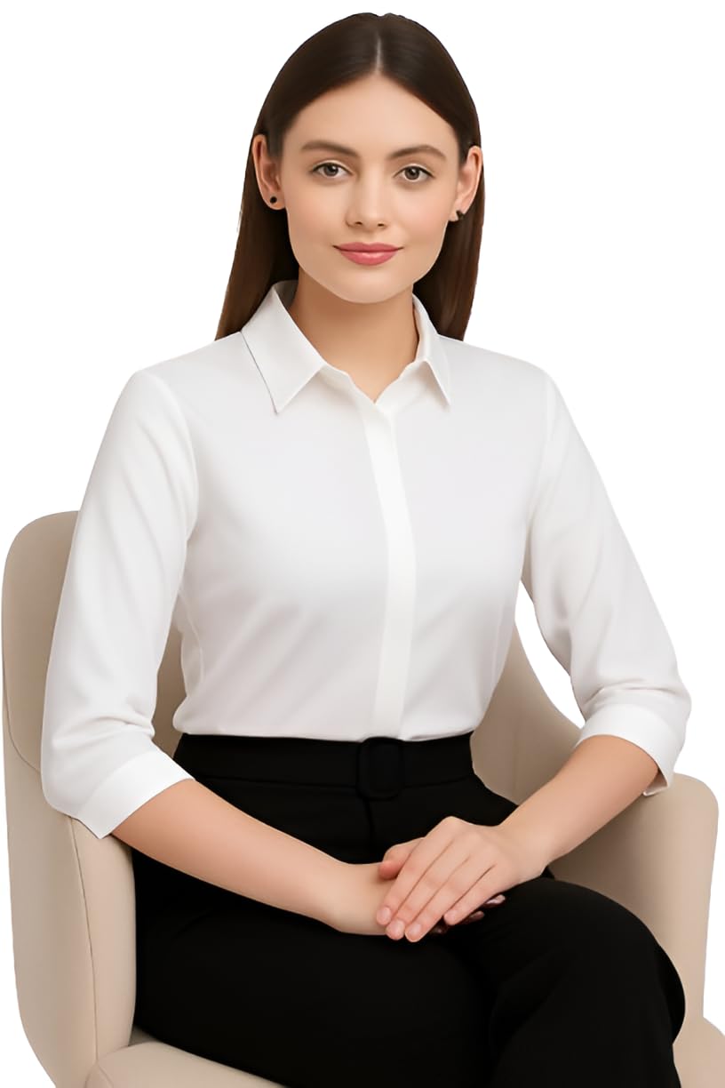 PRIASE B Women's Formal Shirt – 3/4 Sleeve Slim Fit Solid