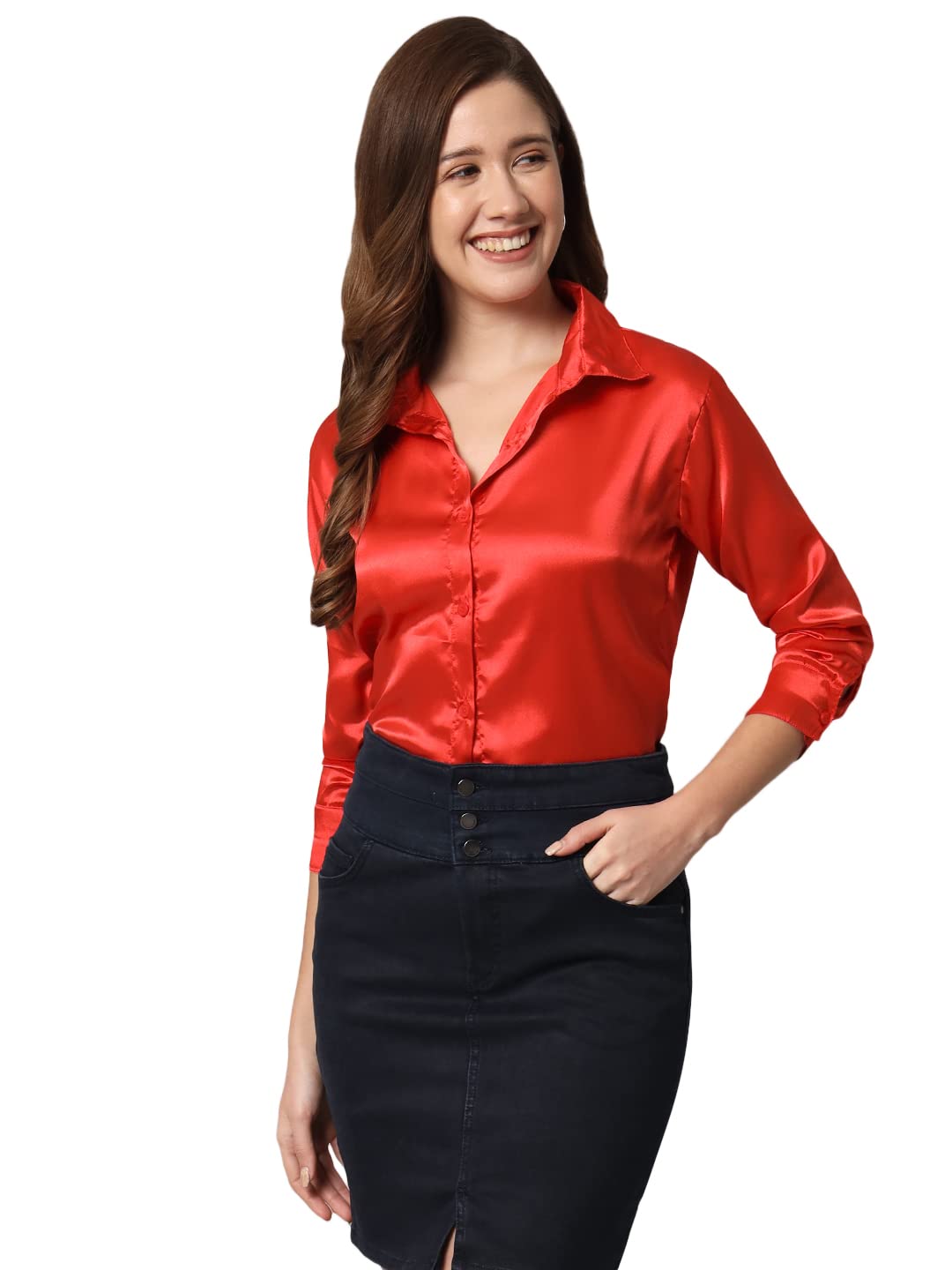 FUNDAY FASHION Women Solid Formal Satin Regular Fit Shirt