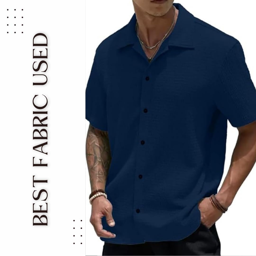MiraMichi Men's Slim Fit Half Sleeve Polycotton Casual