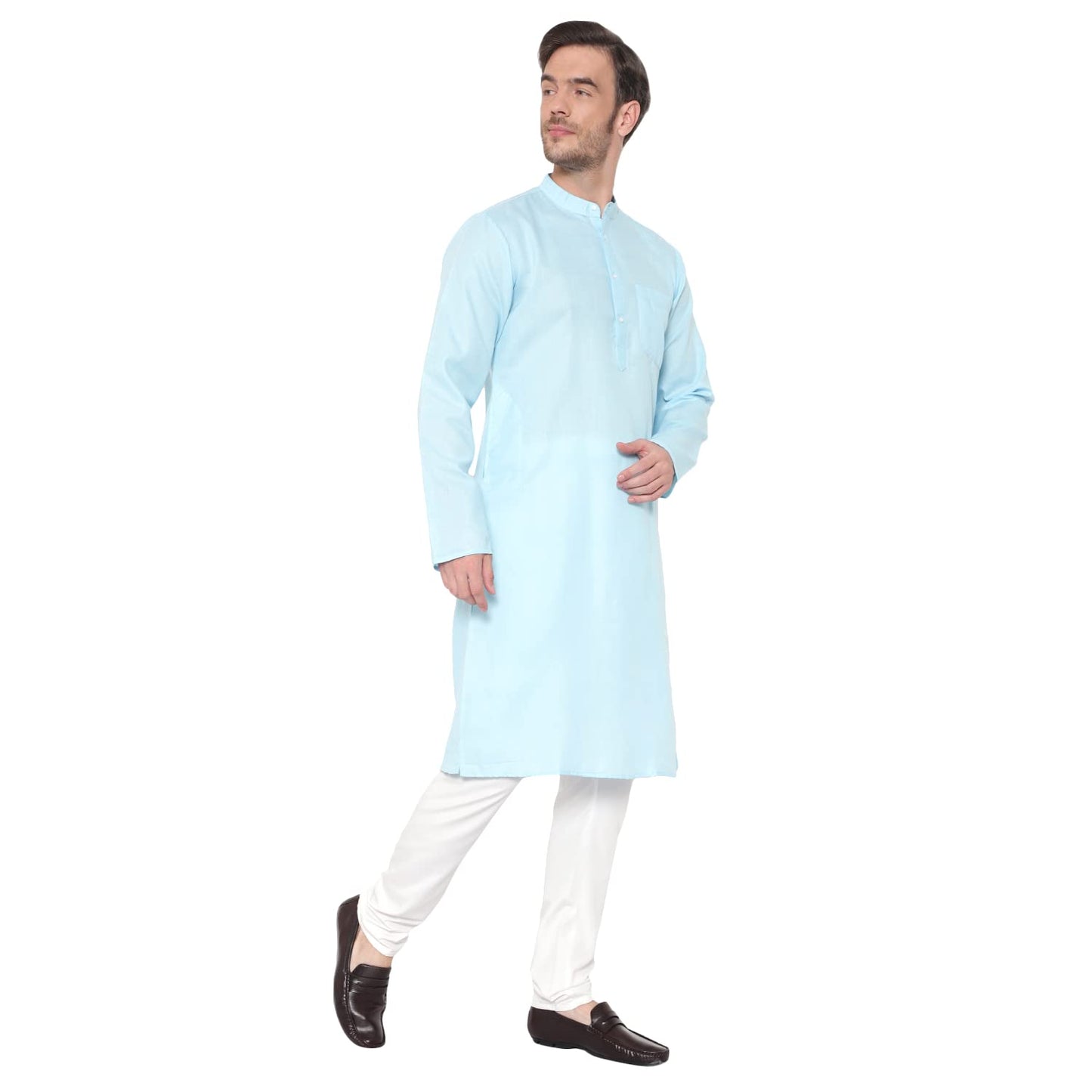 LATEST CHIKAN Men's Cotton Blend Solid Long Kurta