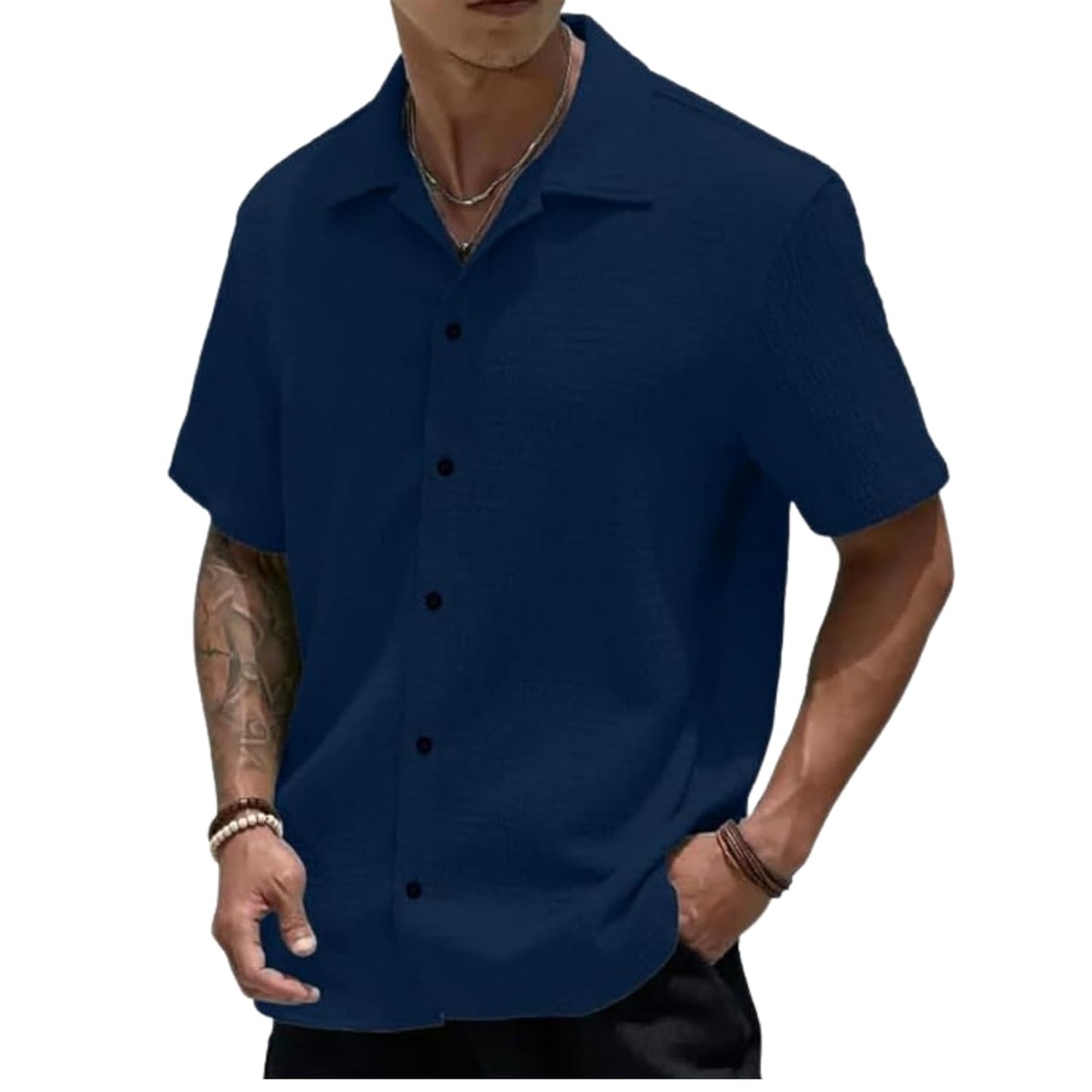 MiraMichi Men's Slim Fit Half Sleeve Polycotton Casual