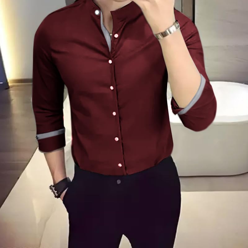 Tee Projekt Men's Shirt Solid Cotton Long Sleeve Button