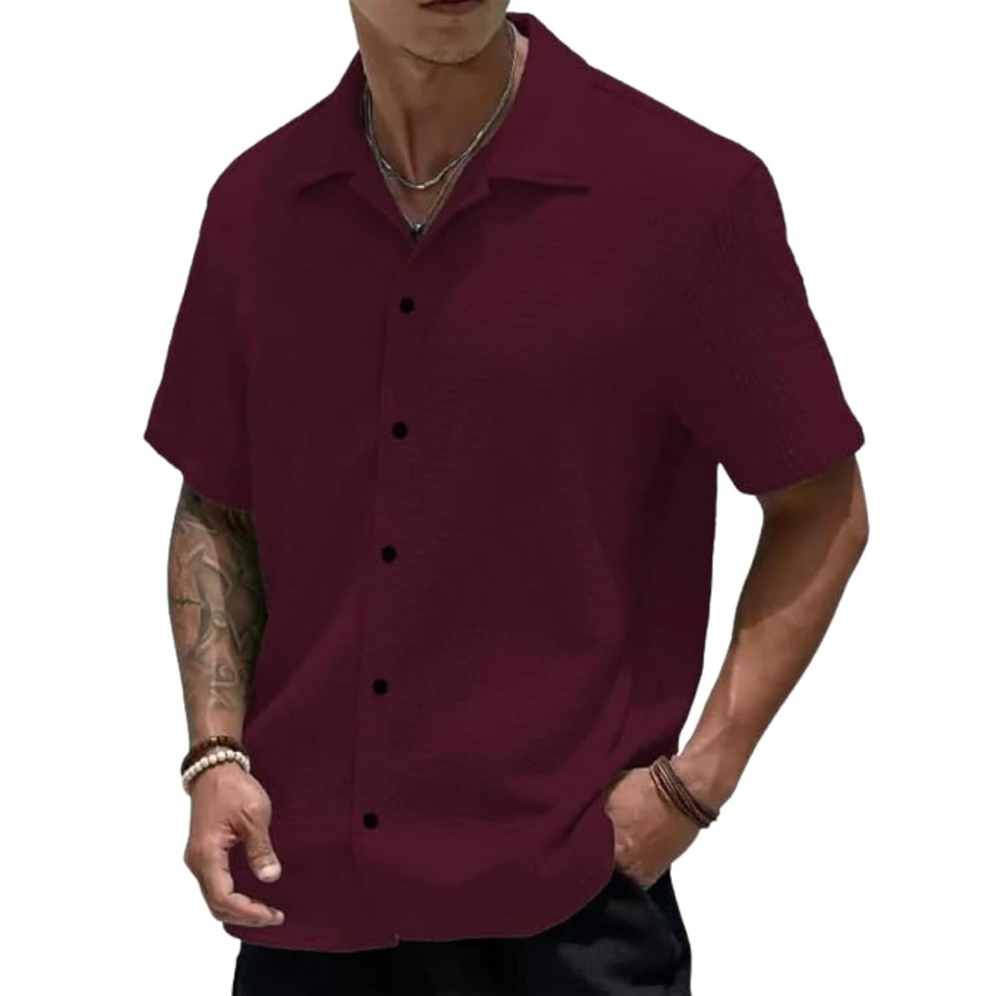 MiraMichi Men's Slim Fit Half Sleeve Polycotton Casual