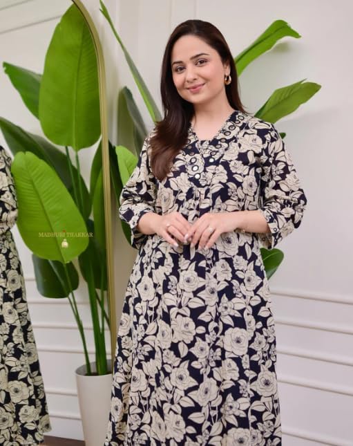 Ivory Green Floral Rayon A LINE Kurta Palazzo Set