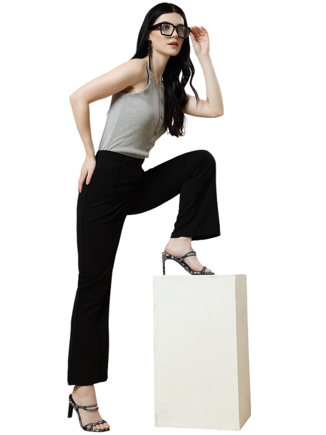 Qyaas Women's Classic Trouser Pants, High Waist