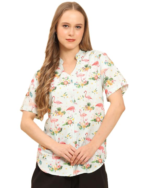 Trendy Queen Printed Straight Mandarin Neck Shirt
