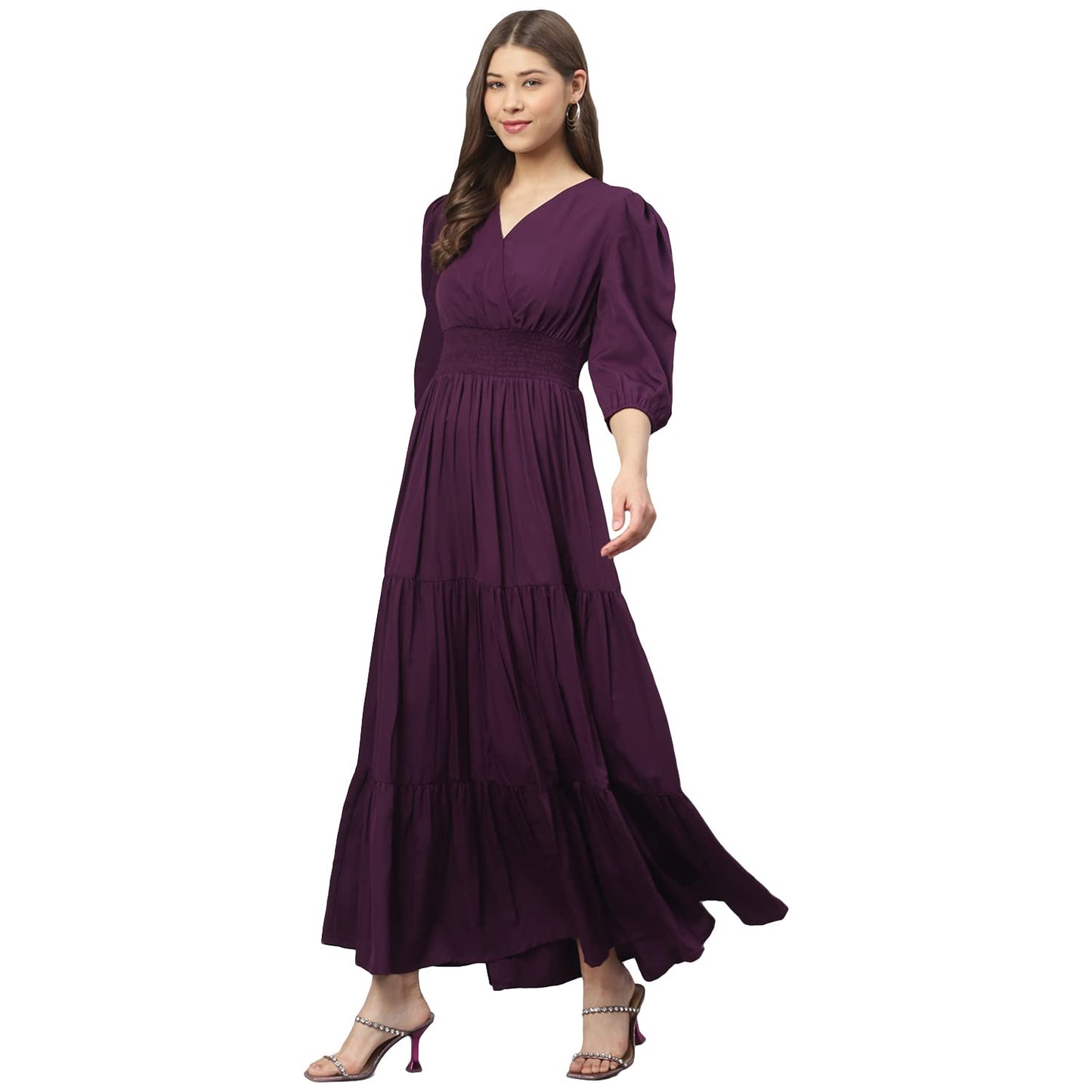 DEEBACO Women's Fit & Flare Maxi Dress|V-Neck|Full Length Long Dresses for Women|A-Line Dress|Stylish for Ladies|Beach Dress for Women