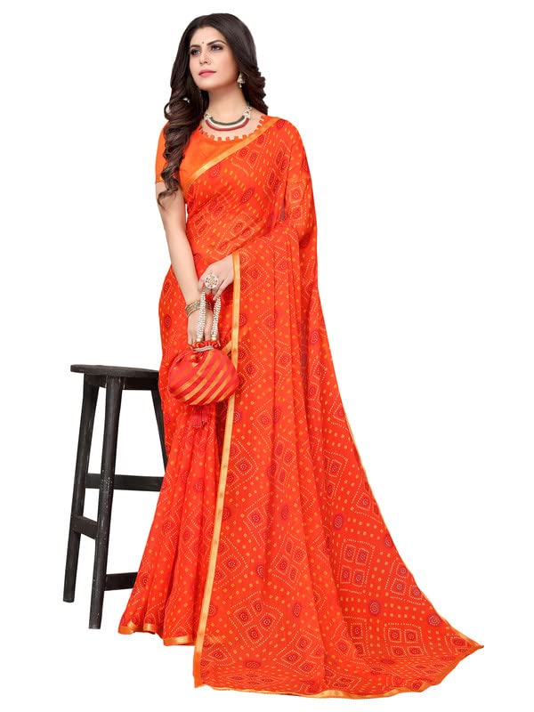 SIRIL Women's Chiffon Printed Saree with Blouse Piece