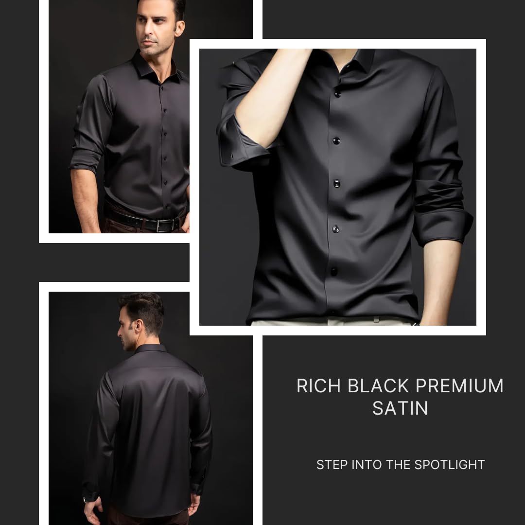 IndoPrimo Men's Stylish Solid Satin Casual Shirt