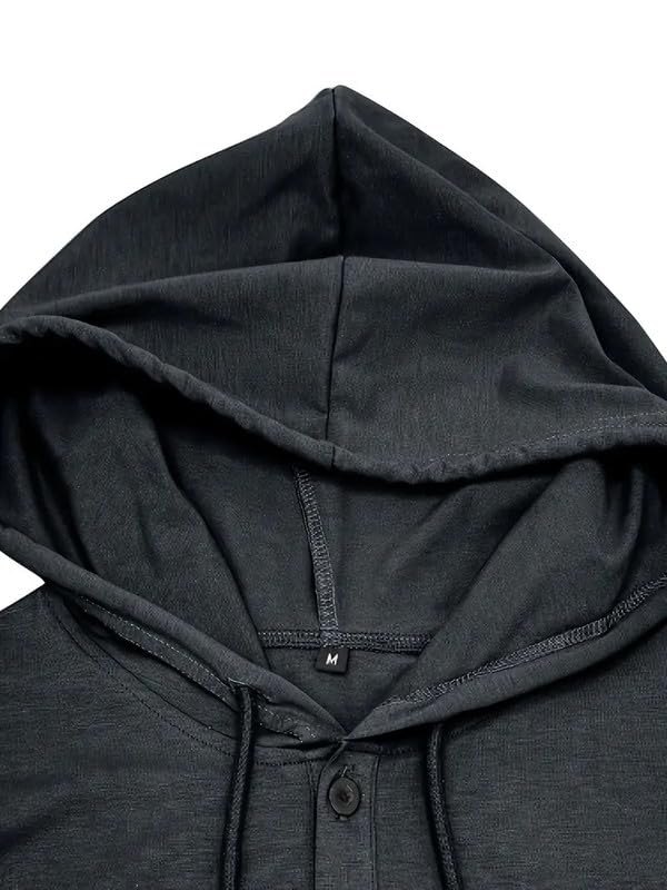 LLL FASHION Men's Slim-Fit Stretch Hooded Henley