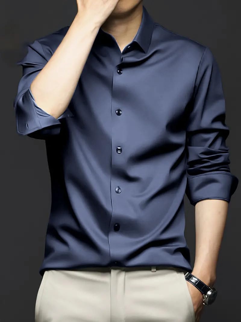 IndoPrimo Men's Stylish Solid Satin Casual Shirt
