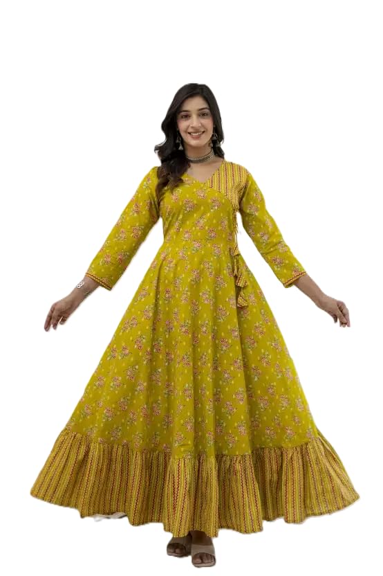 Women's Rayon Anarkali Floral Printed Angrakha Kurta