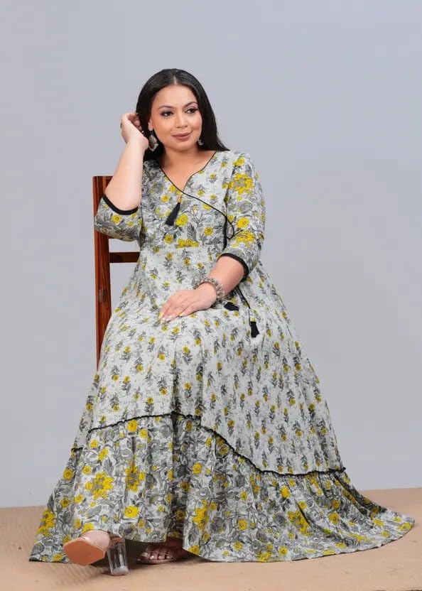 Women's Rayon Anarkali Floral Printed Angrakha Kurta