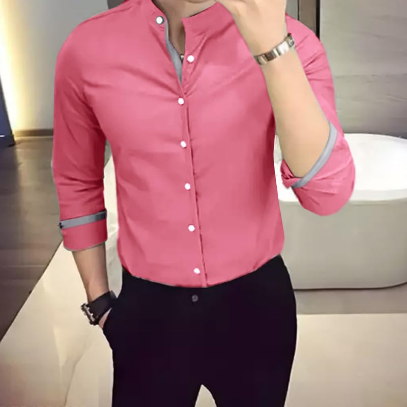 Tee Projekt Men's Shirt Solid Cotton Long Sleeve Button