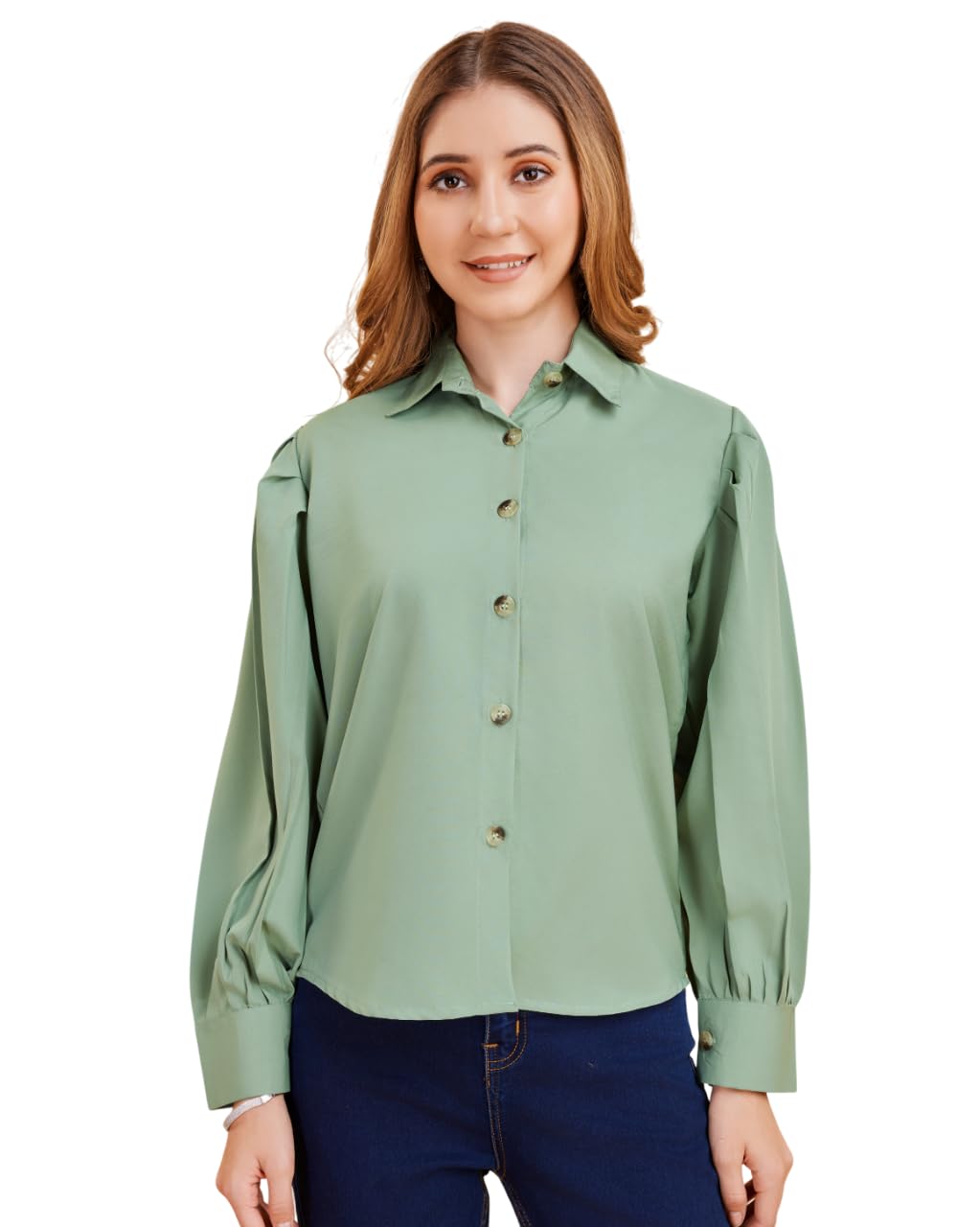 harshiv Enterprise Women's Crepe Casual Balloon Sleeve Shirt | Stylish Lightweight Top for Office, Travel Comfortable, Breathable, Easy to Care Fabric