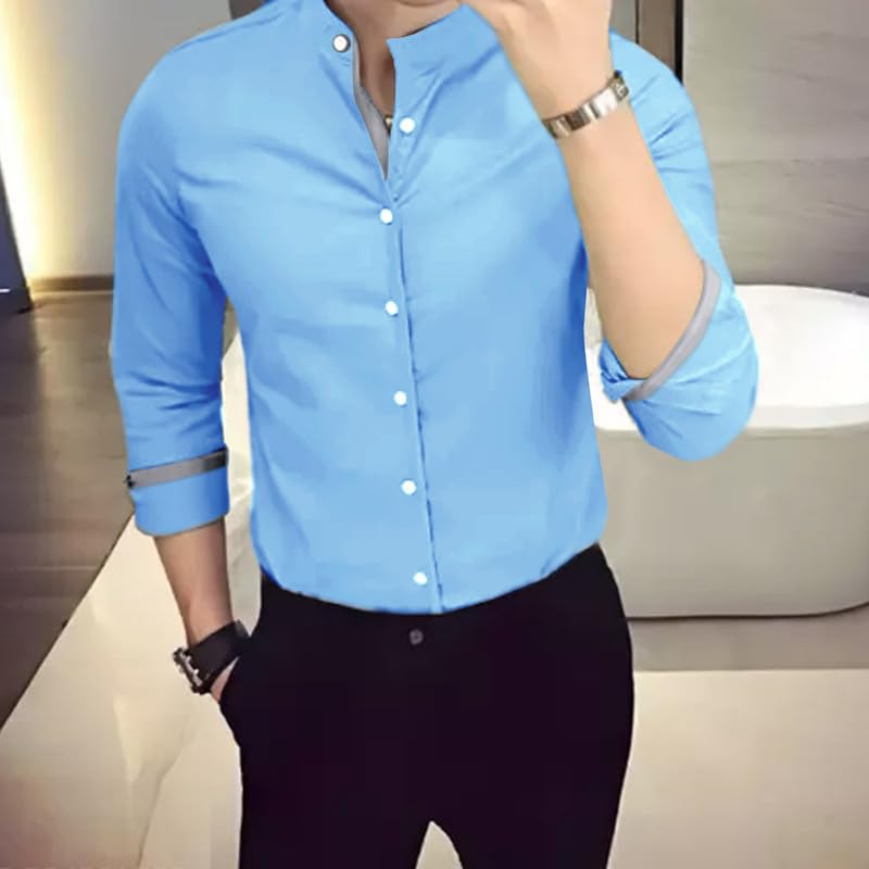 Tee Projekt Men's Shirt Solid Cotton Long Sleeve Button