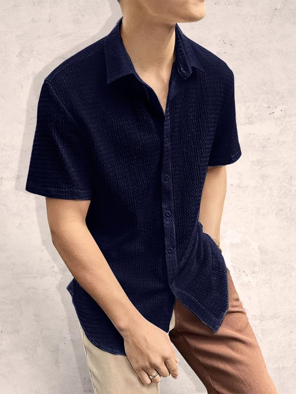 Pinkmint Popcorn Shirt for Men Soild Slim Fit Sleeve