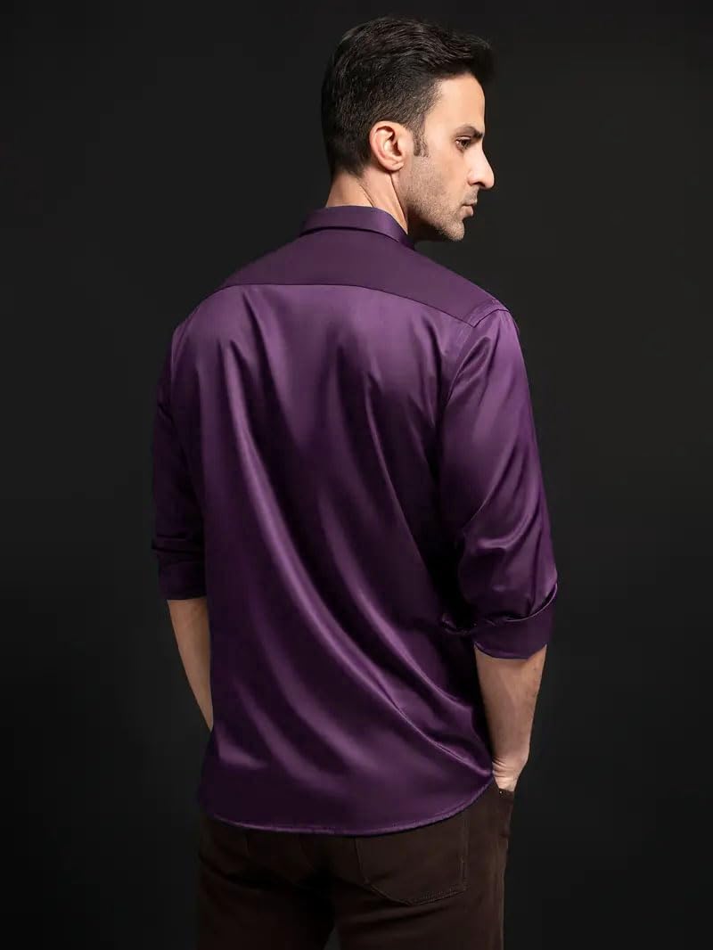 IndoPrimo Men's Stylish Solid Satin Casual Shirt