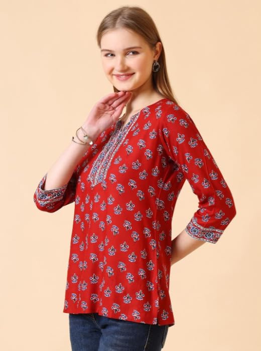 Women Rayon Floral Printed Short Kurta