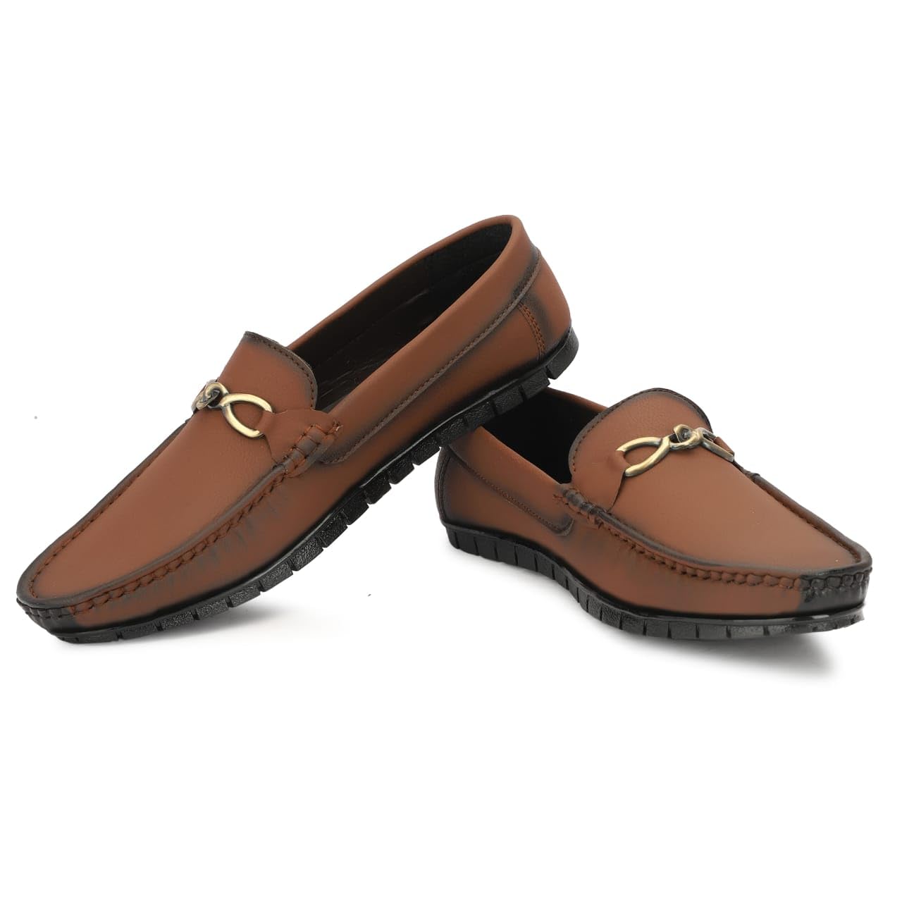 Men's Classic Loafers with Metal Buckle Detail, Black - alphahostel.in
