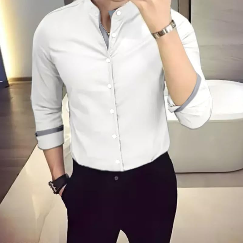 Tee Projekt Men's Shirt Solid Cotton Long Sleeve Button