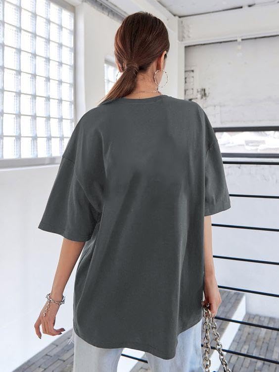 CHKOKKO Women's Polyester Oversized Fit Oversized Round Neck Drop Shoulder Printed T-Shirt