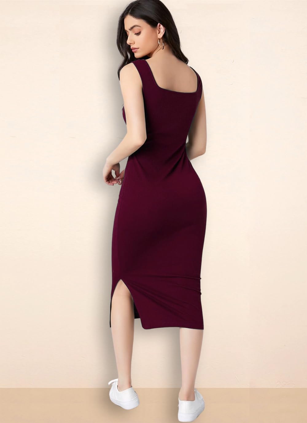rosery paris Square Neck Sleeveless Black Bodycon Dress for Women and Casual wear